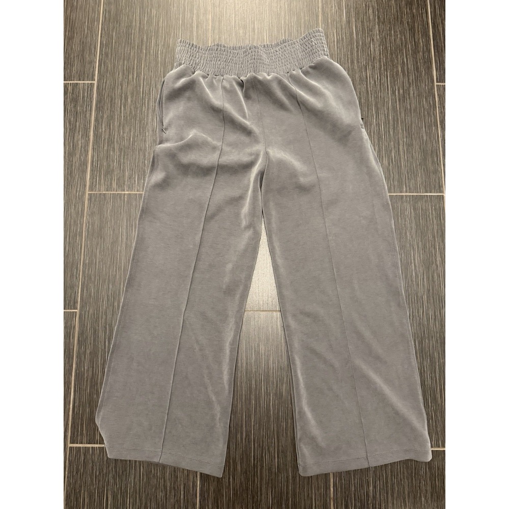 Sweaty Betty Wide Leg Pull On Pants Sz 12 Zip Pocket Lounge Gray Stretch Travel